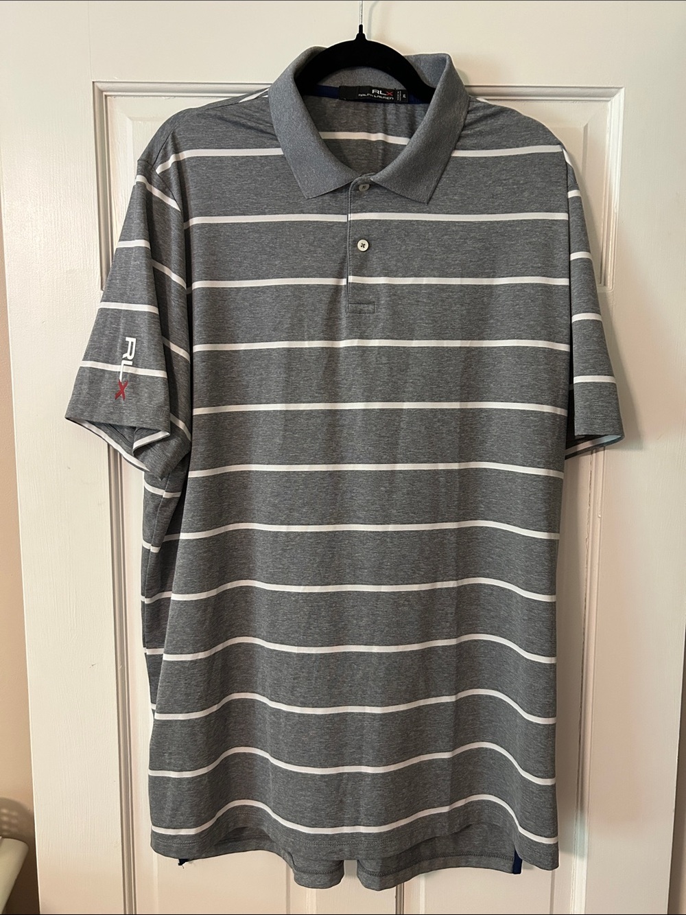 RLX Ralph Lauren Men's Gray Polo with White Stripes